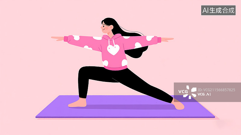 【AI数字艺术】女子做拉伸动作插画图片素材