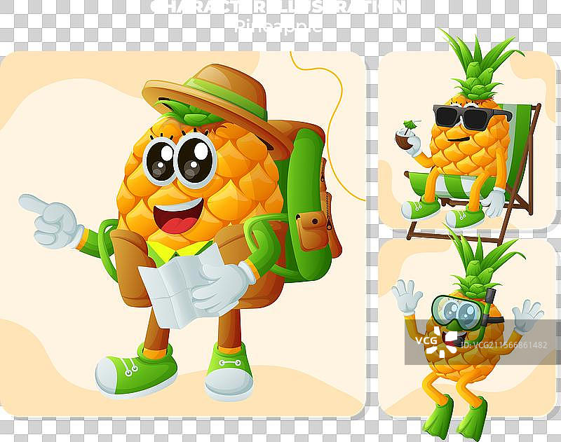 可爱的菠萝角色在度假图片素材