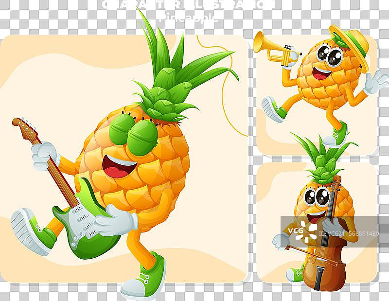 可爱的菠萝角色在演奏音乐图片素材