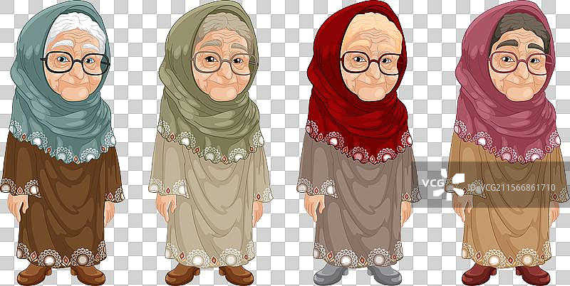 四位穿着色彩斑斓头巾的老年女性图片素材