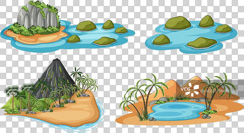 四个多样化的热带岛屿和绿洲场景图片素材