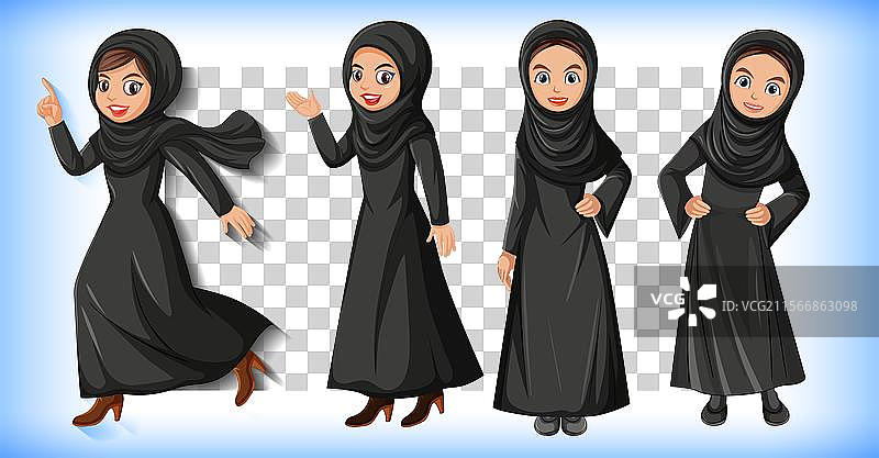 四位穿着黑色头巾和长袍的女性图片素材