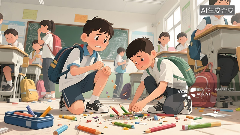 【AI数字艺术】中小学生青少年文明礼貌助人为乐性骚扰安全教育等宣传插画图片素材