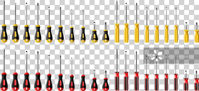 一套大型螺丝刀，背景透明图片素材