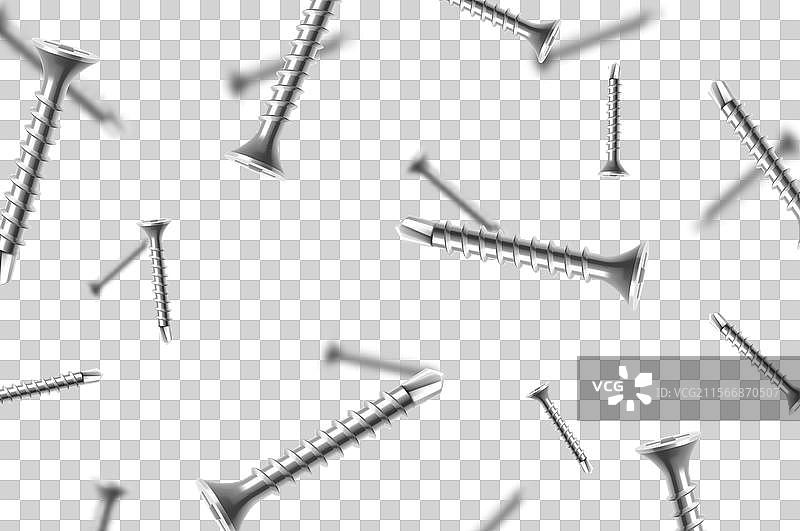 飞行的金属螺丝和螺栓孤立在图片素材