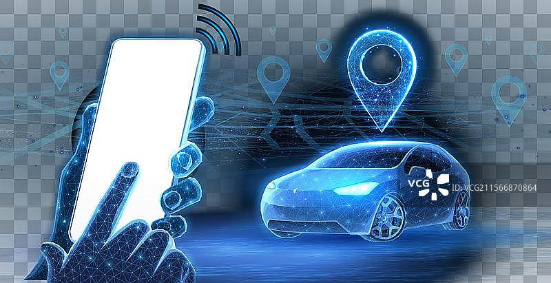 手中拿着智能车和空白屏幕的手机图片素材