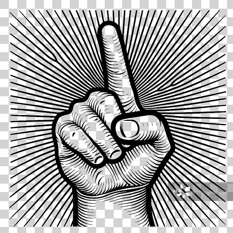 复古风格的指向手指素描图片素材