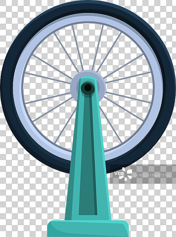 自行车轮子在维修架上旋转图片素材