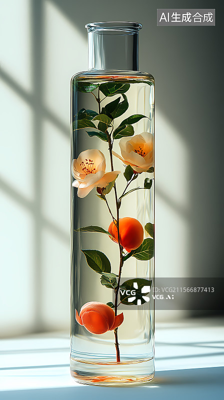 【AI数字艺术】玻璃瓶中花枝与果实图片素材