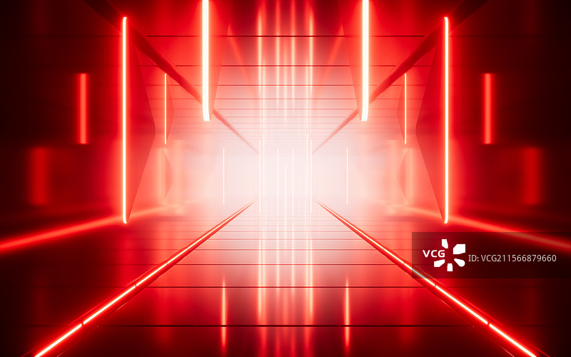 抽象渐变的霓虹隧道3D渲染图片素材