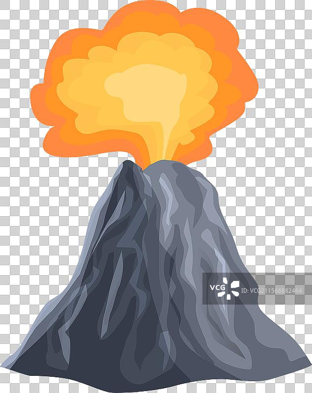 大型灰色火山喷发，熔岩岩石四溅图片素材