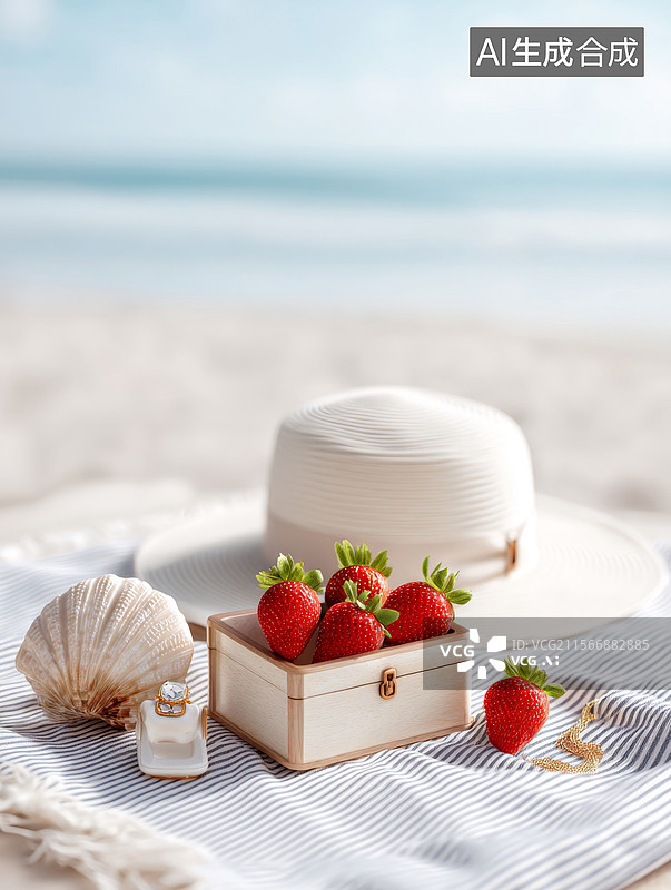 【AI数字艺术】海滩上的夏日野餐图片素材