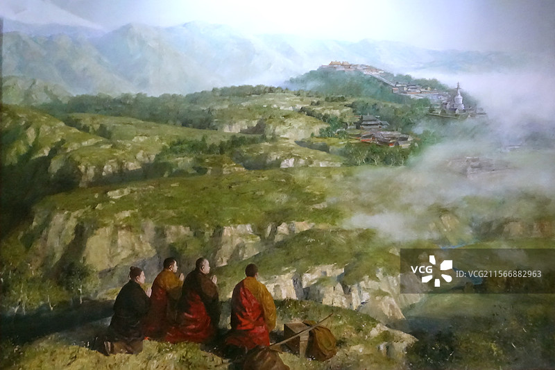 圆仁求法   山东  赤山  油画图片素材