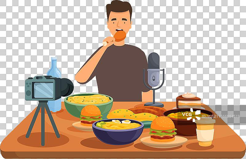 食品博主在家录制吃播节目图片素材