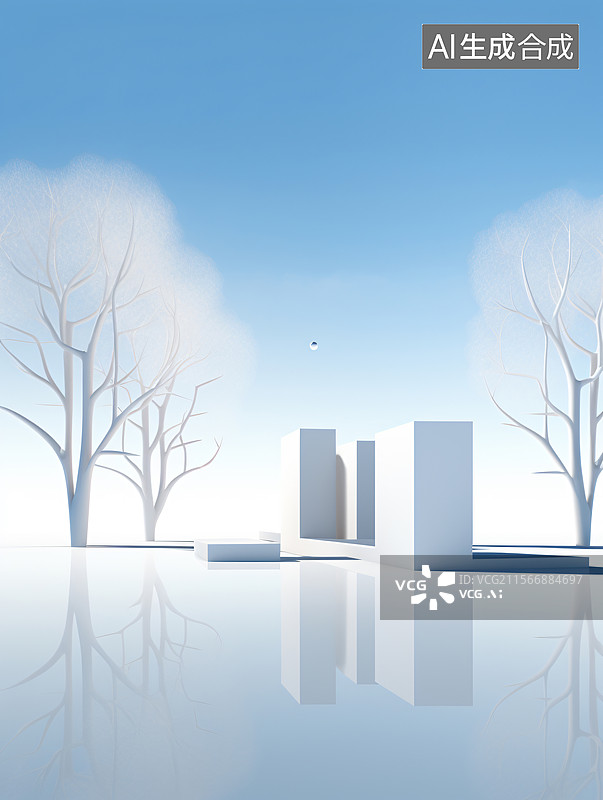 【AI数字艺术】冷色调极简建筑景观图片素材