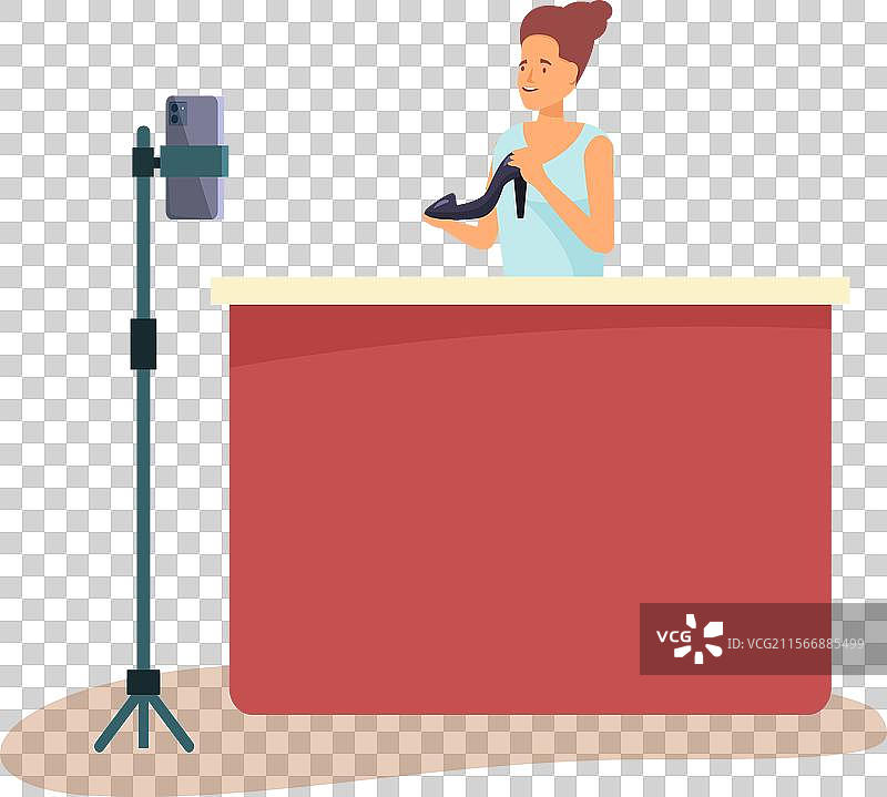 店员正在展示一双高跟鞋图片素材