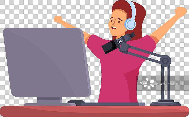 广播主持人对着麦克风录音图片素材