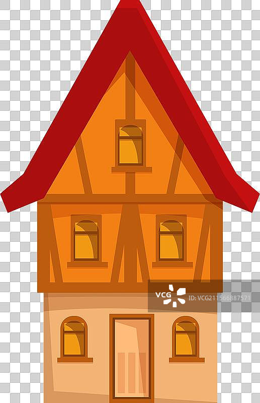 古老的欧洲风格房屋，红色屋顶和棕色外墙图片素材