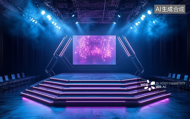 【AI数字艺术】霓虹灯光下的未来舞台图片素材