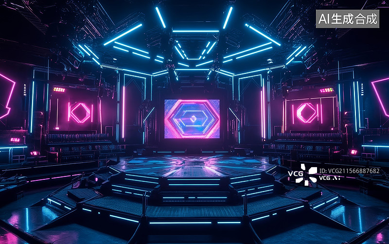 【AI数字艺术】未来感霓虹舞台设计图片素材
