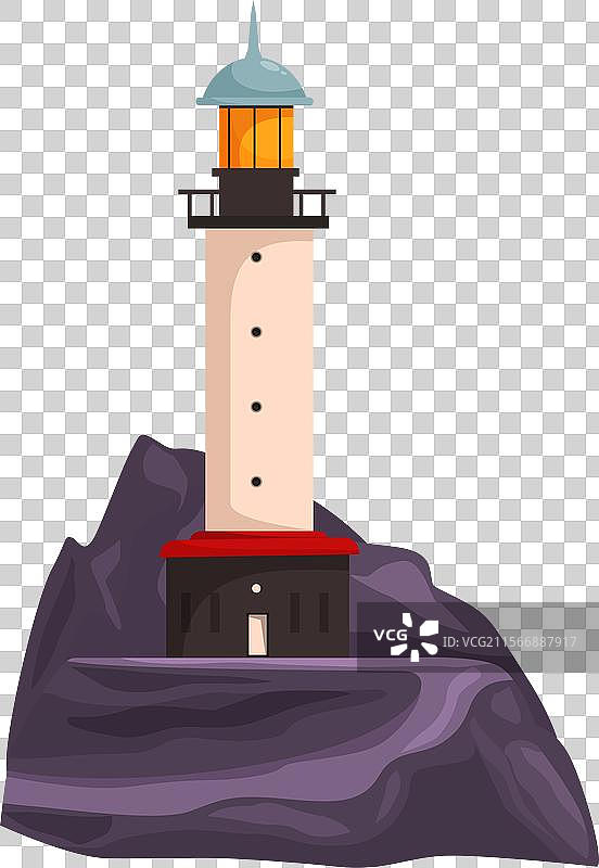 高耸的灯塔矗立在岩石悬崖上，指引方向图片素材