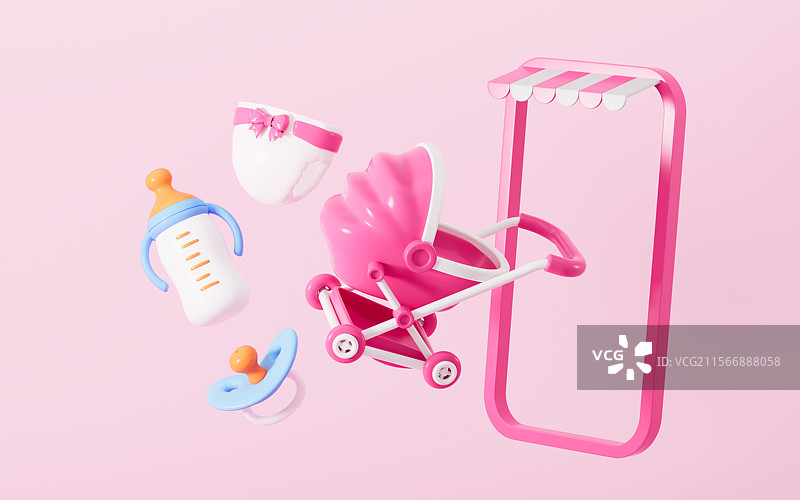 网络购物婴儿用品3D渲染图片素材