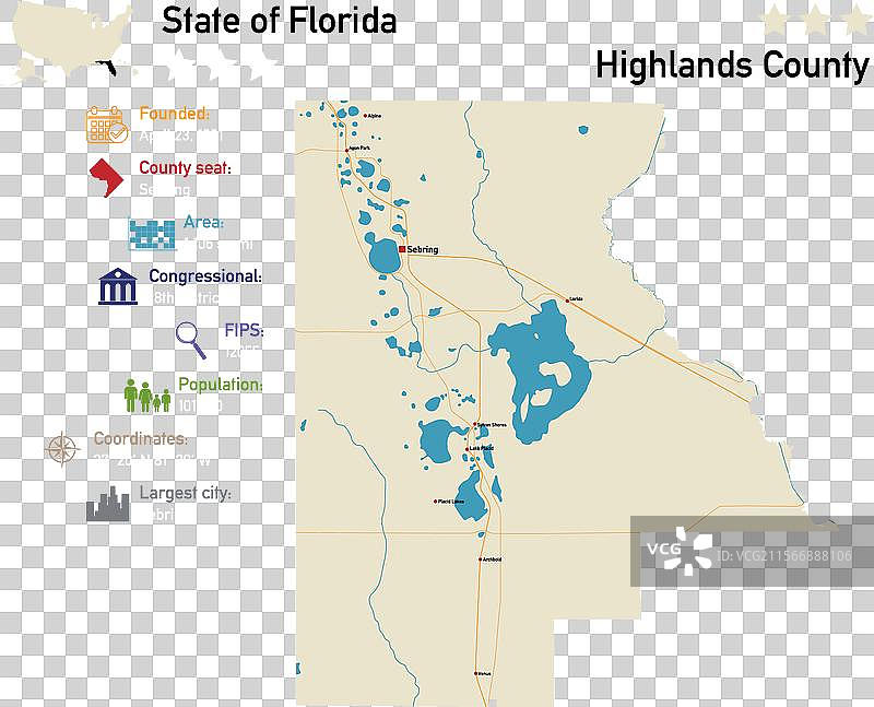 美国佛罗里达州高地县地图图片素材