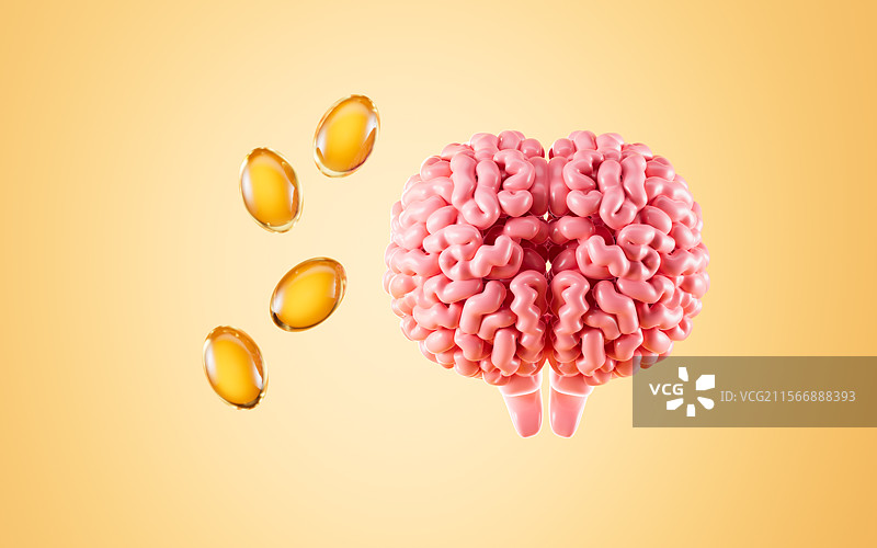 人类大脑和鱼油3D渲染图片素材