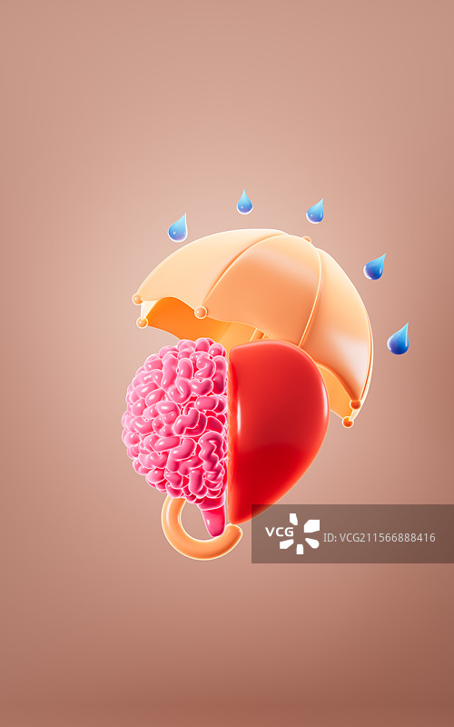 保护大脑关爱心里创意概念图3D渲染图片素材