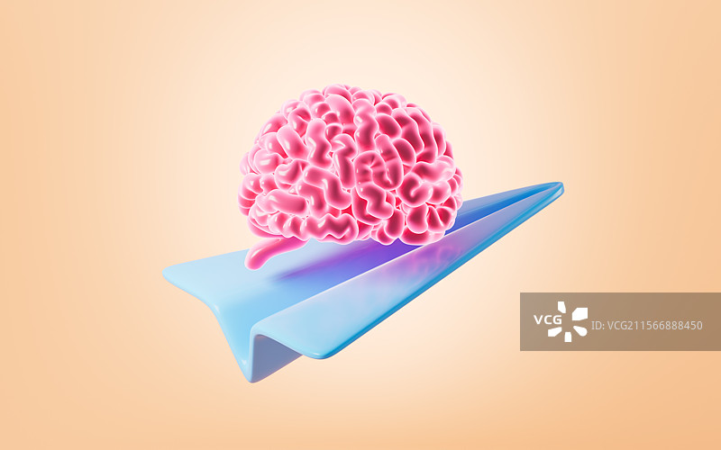 卡通大脑自由创意灵感概念3D渲染图片素材