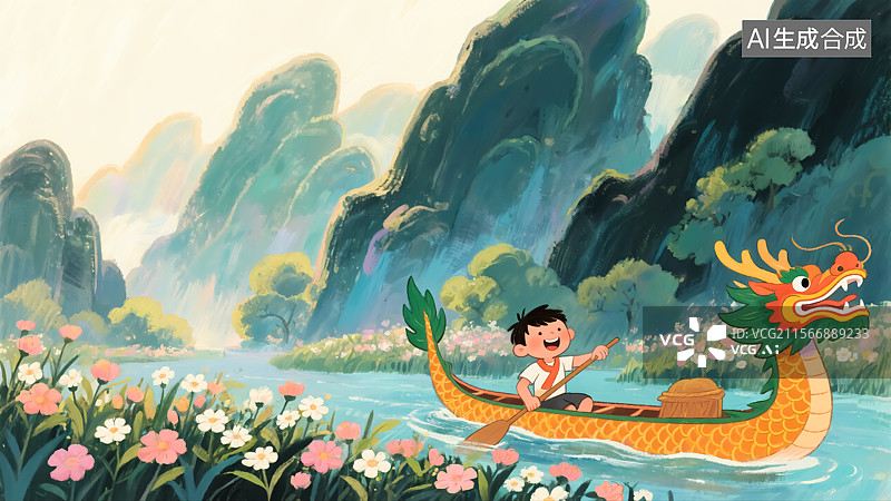 【AI数字艺术】端午节赛龙舟活动节日插画图片素材