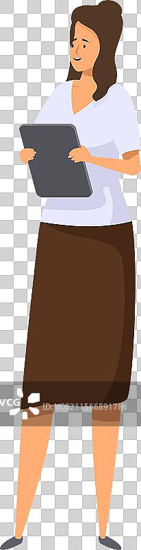 微笑的女商人手持数字平板电脑图片素材