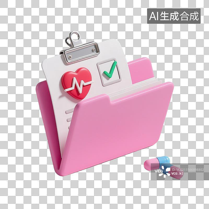 【AI数字艺术】3d粉红色病历本与文件夹元素图片素材
