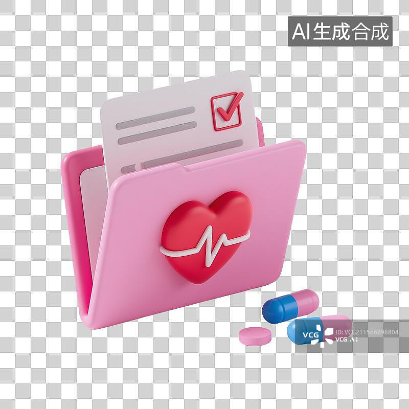 【AI数字艺术】3d粉红色病历本与文件夹元素图片素材