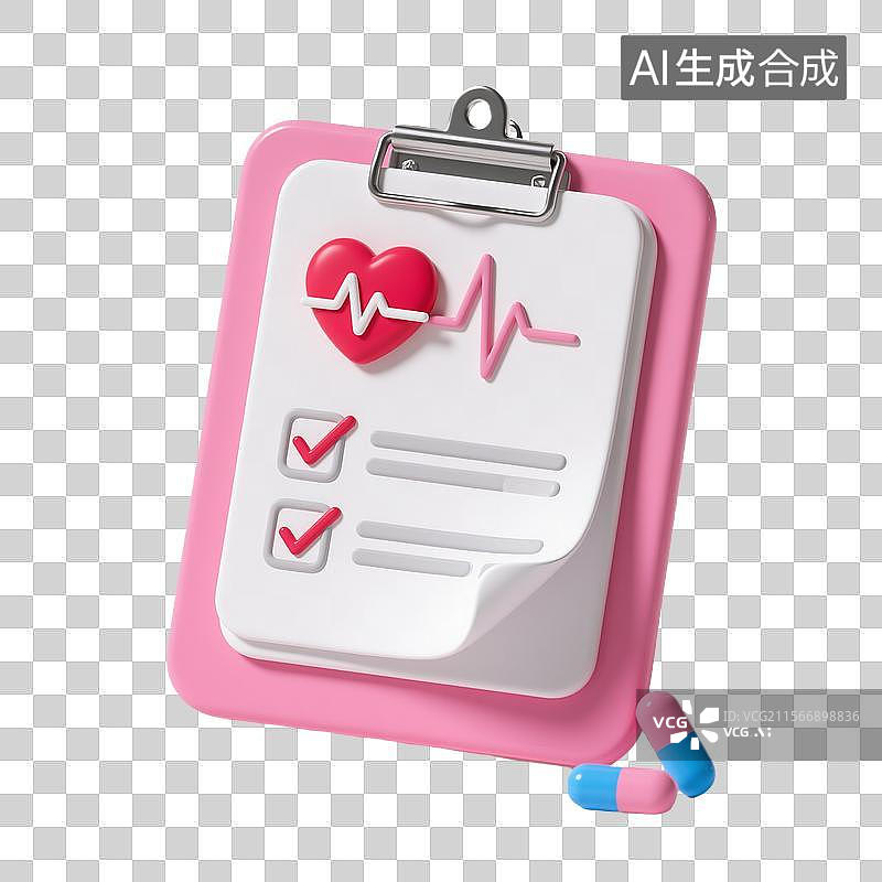 【AI数字艺术】3d粉红色病历本与文件夹元素图片素材