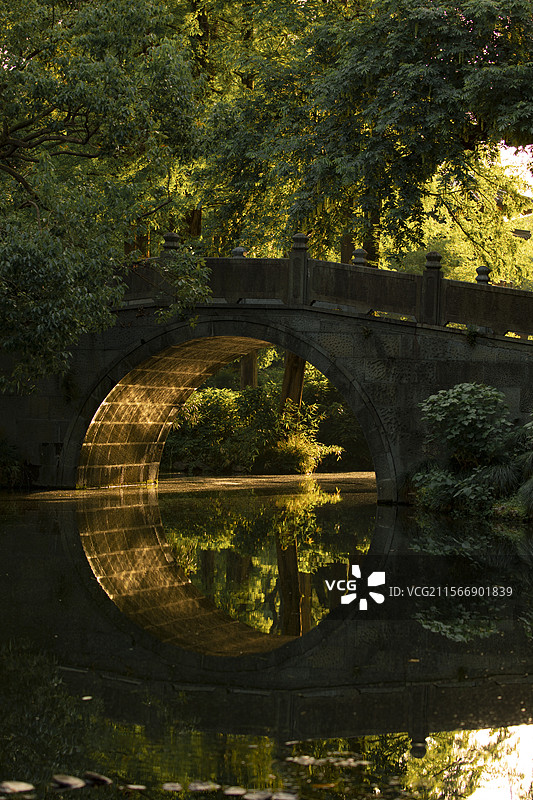 西湖曲院风荷月亮桥金光穿洞图片素材