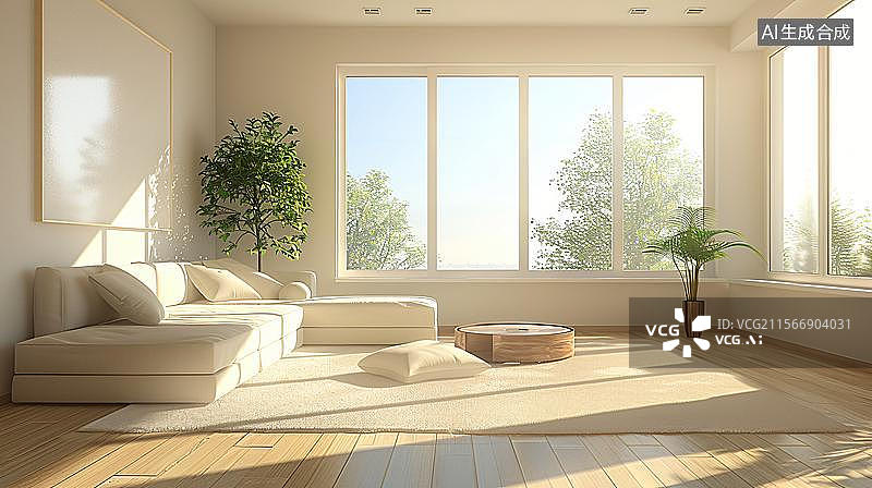 【AI数字艺术】现代高雅室内样板房客厅家居设计 现代简约客厅的宁静时光 现代简约风的舒适空间图片素材