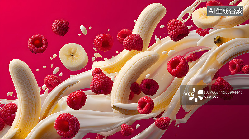 【AI数字艺术】香蕉、蔓越莓、牛奶图片素材