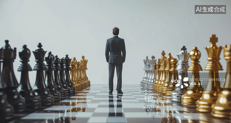 【AI数字艺术】商务人士行走于巨型棋盘间图片素材