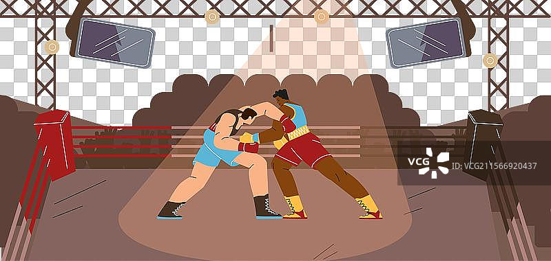 拳击手在聚光灯下的拳击台上比赛图片素材