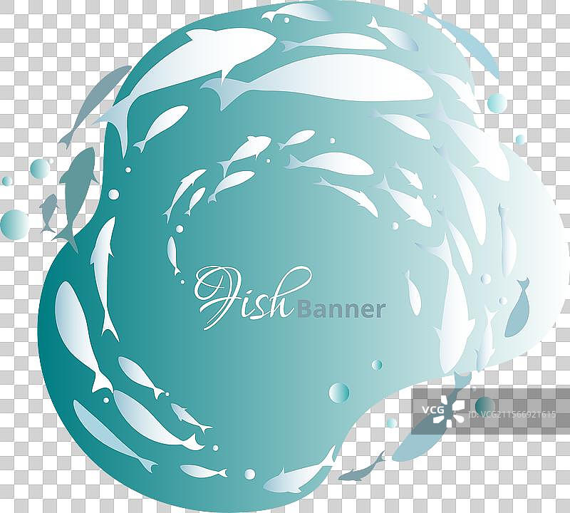 青绿色点缀的装饰横幅与鱼群图片素材