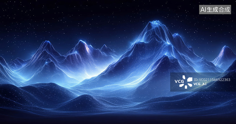 【AI数字艺术】科技感蓝色发光山脉背景图片素材