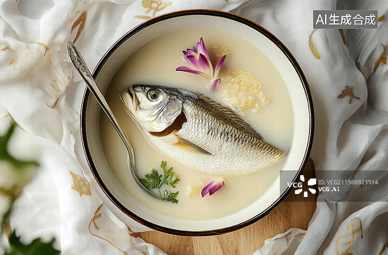【AI数字艺术】鱼头汤配豆腐丸子图片素材