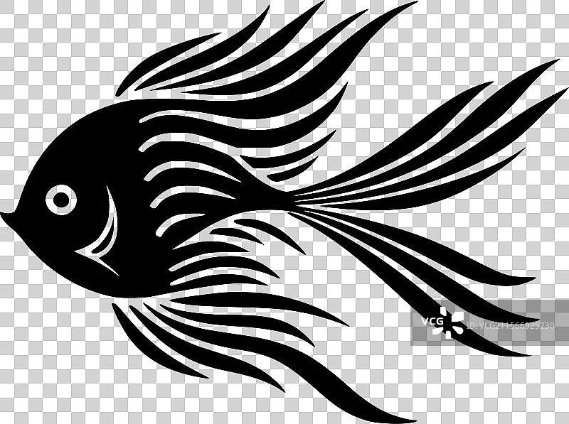 黑白孤立的天使鱼图标图片素材