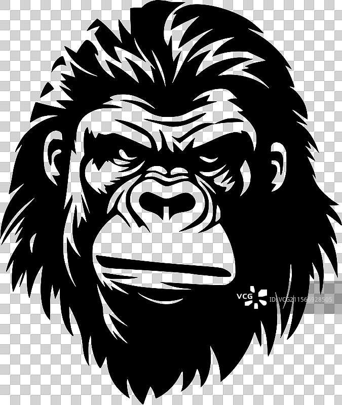 黑白孤立的猩猩图标图片素材