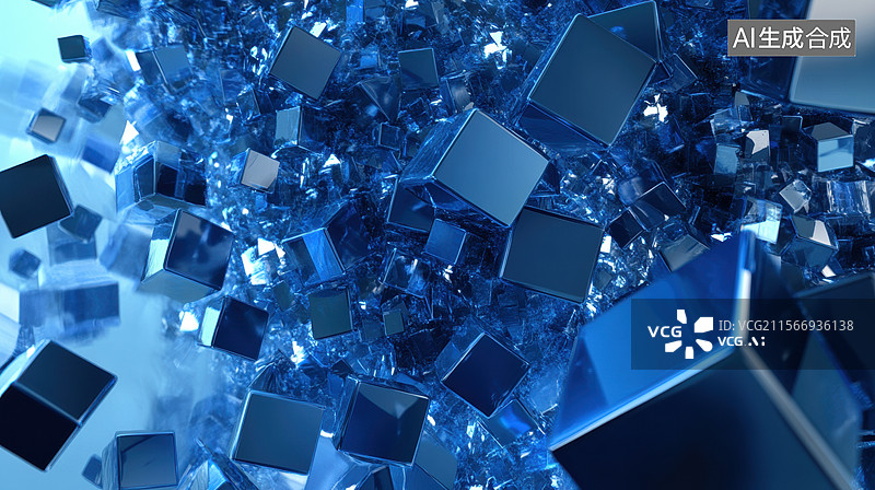【AI数字艺术】蓝色立方体的抽象背景图片素材
