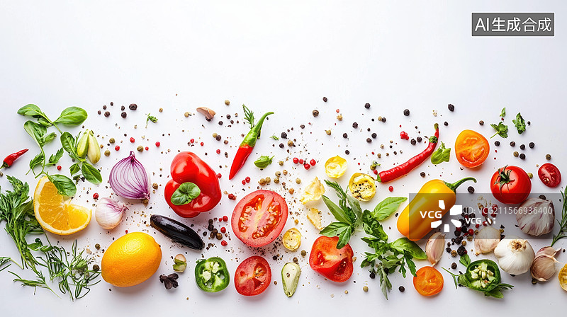 【AI数字艺术】新鲜蔬菜和香料的排列图片素材