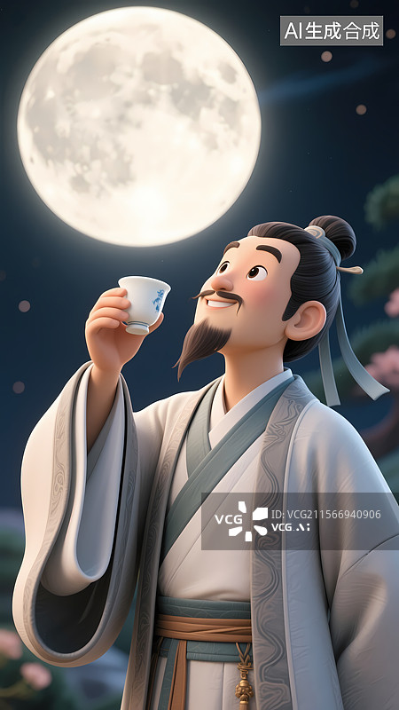 【AI数字艺术】李白对酒当歌三维场景图片素材