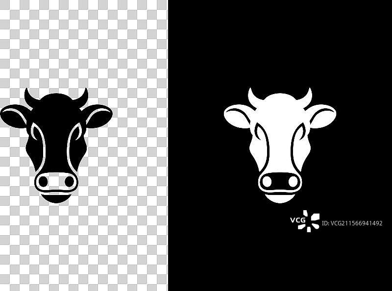 黑白背景下的牛扁平图标图片素材