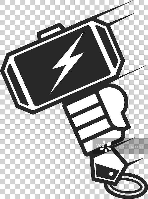 时尚扁平风格的雷神之锤图标，背景透明图片素材